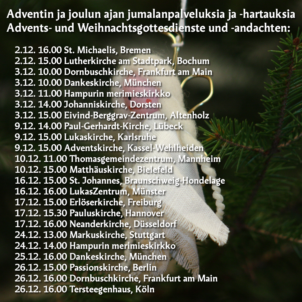 enkeli joulukuusessa, kuvan päällä sama teksti kuin uutisessa