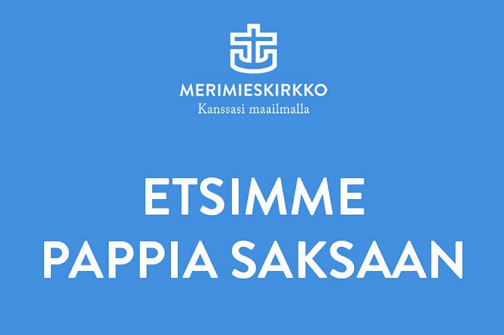 merimieskirkon logo ja teksti etsimme pappia saksaan