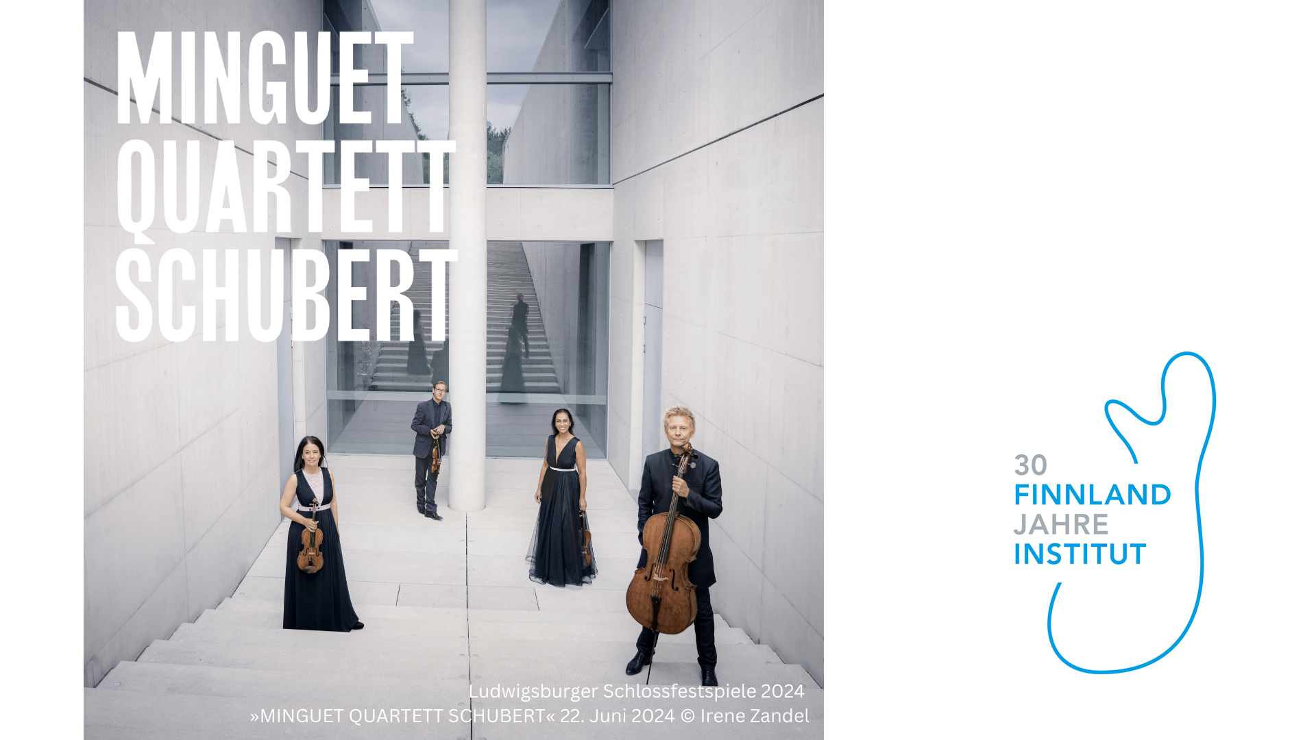 Minguet Quartettin keikkajuliste ja Finnland-institutin logo