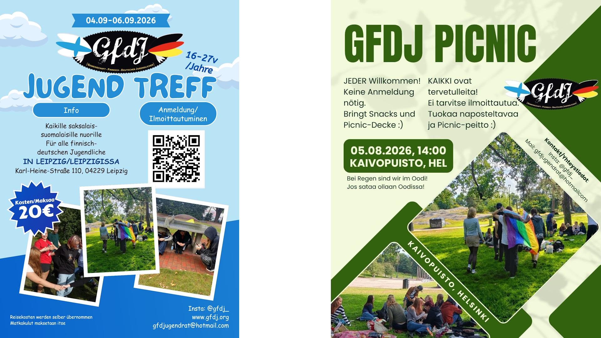 GfdJ:n piknikin ja Jugendtreffin mainokset