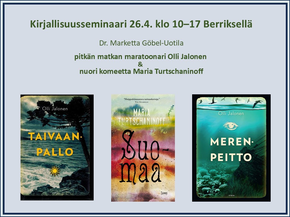 Kirjallisuusseminaari kirjojen kannet ja tapahtuman otsikko