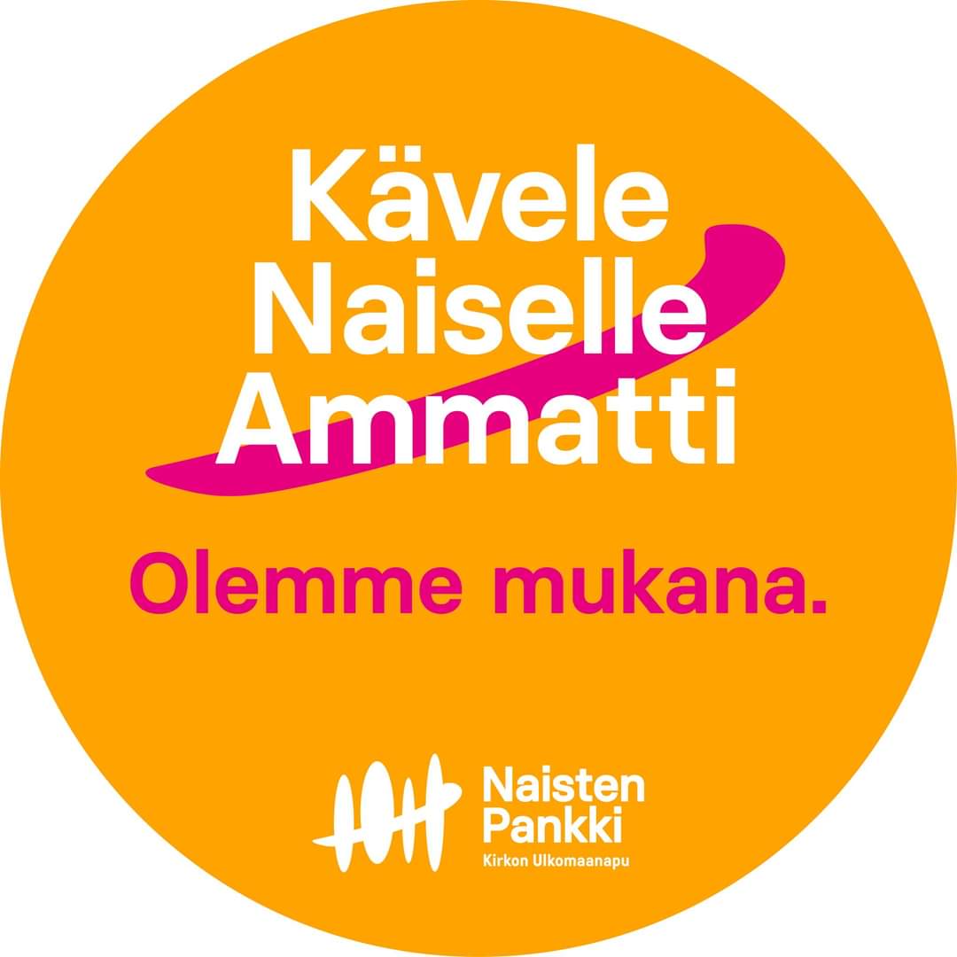 Retkikirkko yhdessä Lyypekin seurakunnan kanssa Oranssissa pöyrylässä teksti Kävele naiselle ammatti. Olemme mukana. Sekä Naisten Pankin logo.