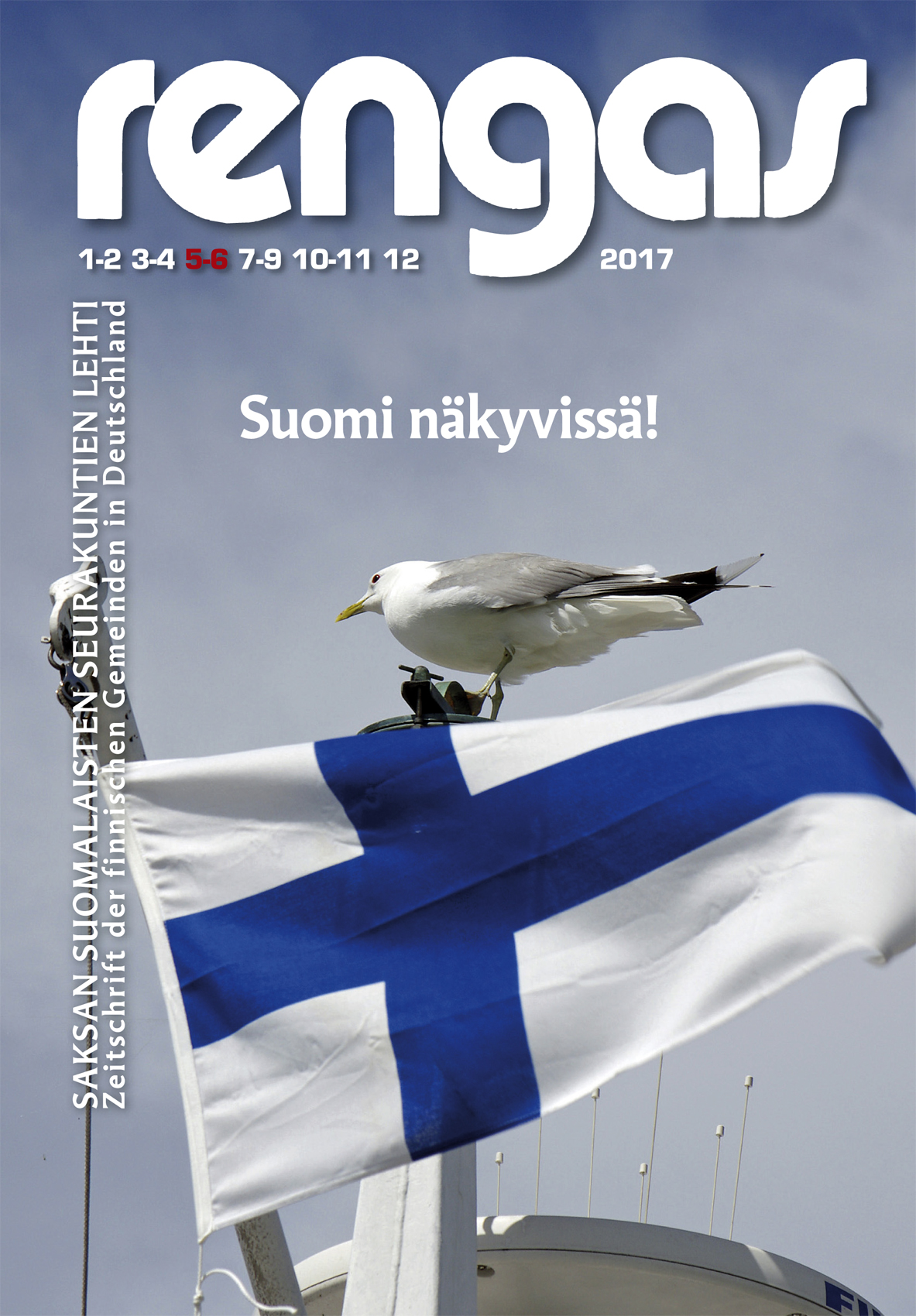 Rengas-lehden kansi, jossa Suomen lippu ja lokki.
