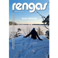 Rengas 1-2/2026 kansikuva, lapsi lumisella rantakalliolla